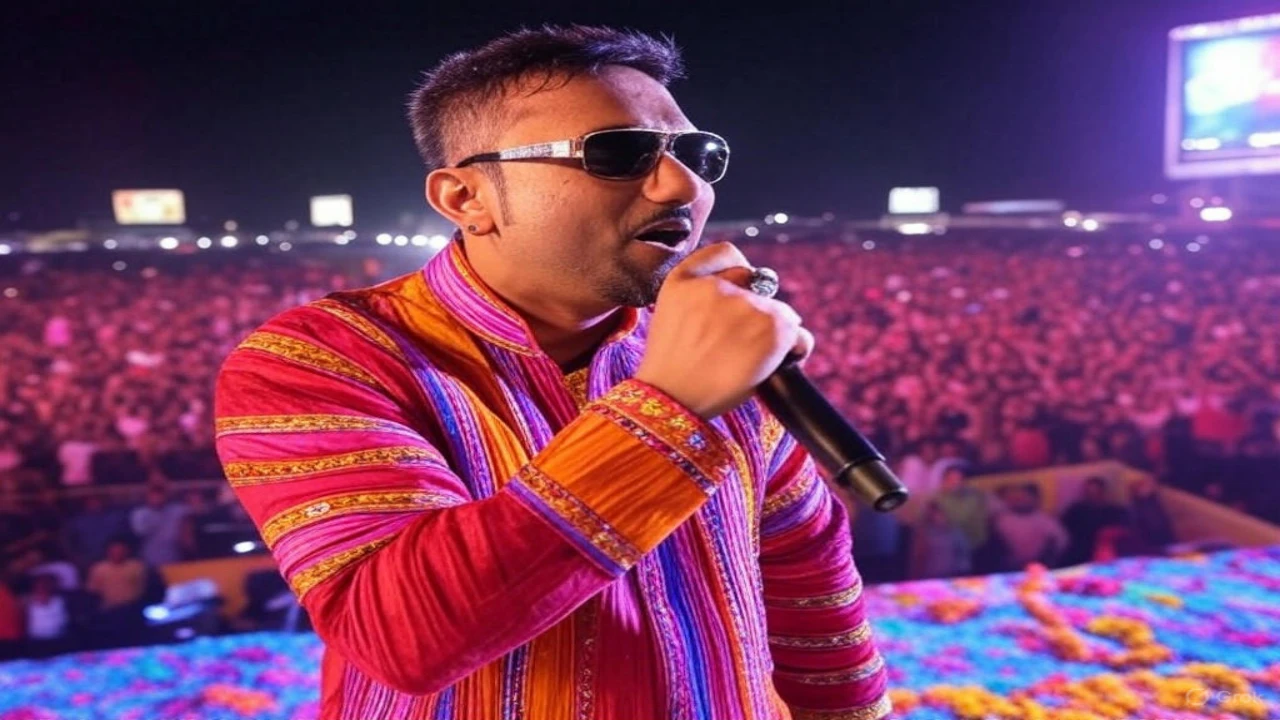 Yo Yo Honey Singh on stage with lights and crowd at his Jaipur concert